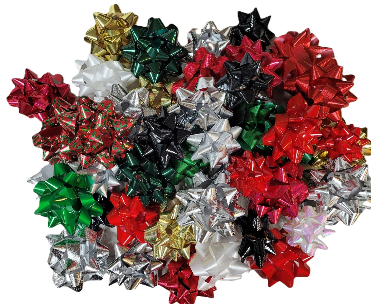 50 Pc Christmas Gift Bows Peel Stick Decor Box Present Ribbon Holiday  Assorted 