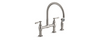 Three-hole deck-mount bridge kitchen sink faucet with 9" gooseneck, matching finish side spray and lever handles