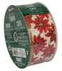 Kirkland Wire-Edged White Ribbon with Red Poinsettias 2.5-inch W X 50 Yards