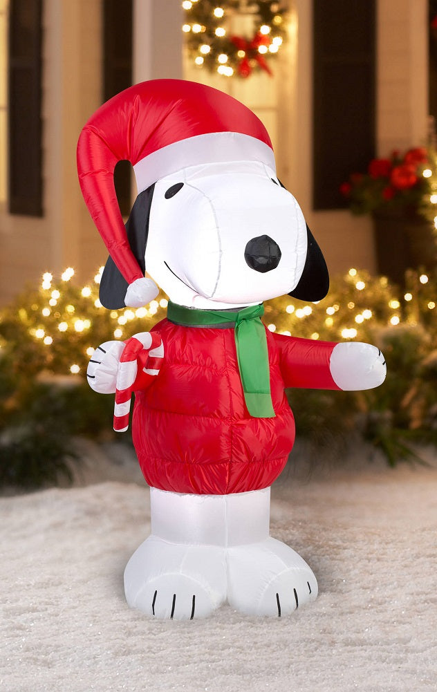 Peanuts Chirstmas Snoopy in Red Coat and Santa Hat with Candy Cane